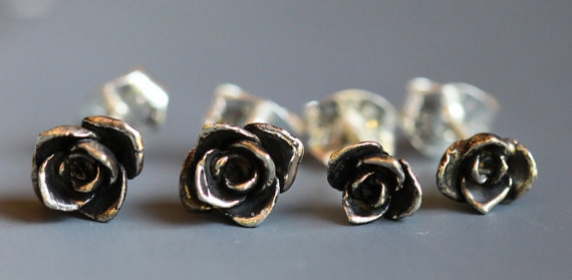 Tiny sterling silver rosebud earrings